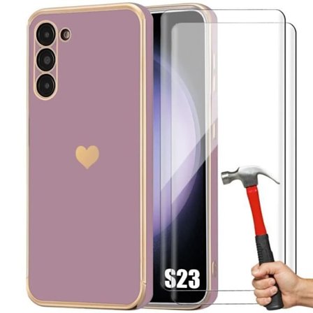 Coque - Booling - för Samsung Galaxy S23 - Lila - Flytande Silikon - Stötskydd - 2 Härdade Glas