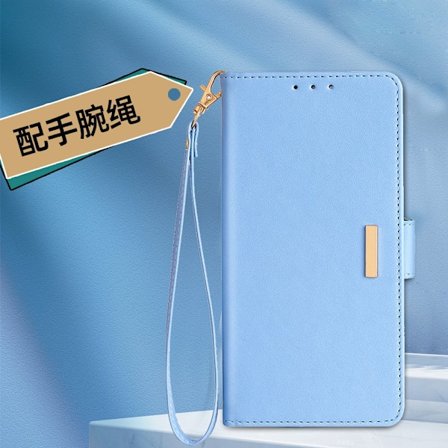 Etui til iPhone 13 blå kun håndleddsstropp kortspor lommebok skinn