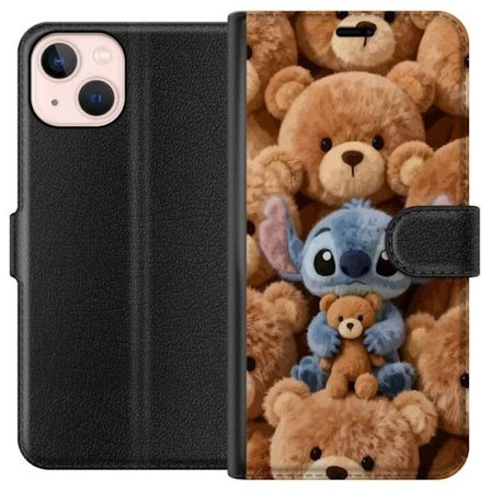 Kompatibelt Lommeboketui til Apple iPhone 13 mini Stitch omgitt av brune teddybjørner med en liten teddybjørn i fanget i en søt og koselig kawaii-desi