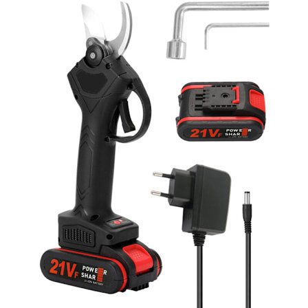 Havesaks, litiumelektrisk, trådløs beskæresaks (sort, 5 batterier, 1 opladning + plastkasse)