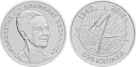 Danmark 2015 - Dronning Margrethe II 75 år - 500 kr. sølvmønt