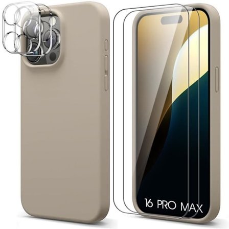 Telefonfodral - Silikon - för iPhone 16 Pro Max - Beige - 2 Härdat Glas - 2 Kameraskydd