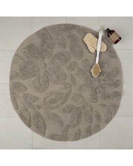 Badrummsmatta enfärgad med tuftade blommor Beige - ø 100 cm - Linea