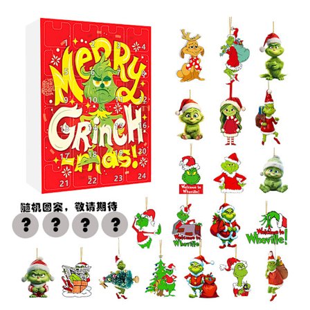 Adventskalender Grönt Monster Akryl Tecknad Ornament Juldekoration