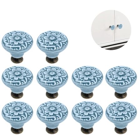 10 kpl Keraamisia Nuppeja, Vintage Kaapin Oven Nuppeja, Harmaa