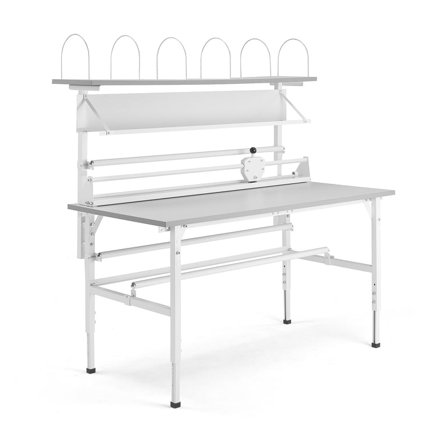 Pakkebord, L1600 B800 H710–980 mm, inkl. topphylle, grå