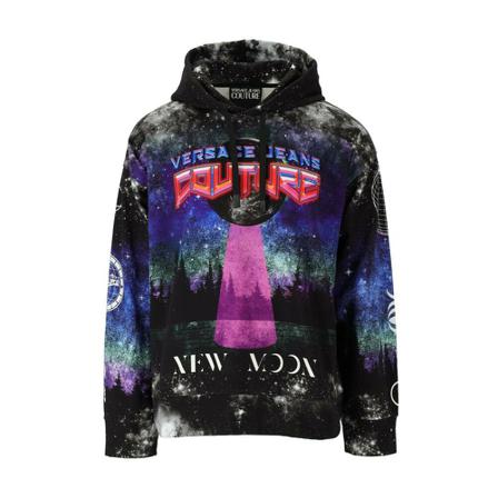 Versace Jeans Couture, Panel NEW Moon Hoodie Zwart, Heren, Maat:L,print