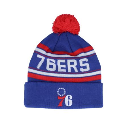 Outerstuff - NBA Modrá pom Beanie - Kids Philadelphia 76ers Jacquard Cuffed Knit Blue Pom @ Hatstore