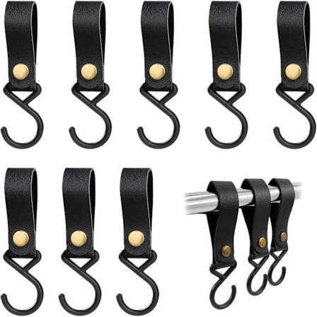 Sort S-krog sæt med læderstrop, multifunktionelle kroge til køkken, garderobe, badeværelse