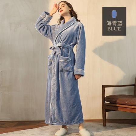 Syksyn ja talven flanelliparien aamutakit pidennetyt ja paksunnetut naisten kylpytakit Blue female L/XL [length 130]