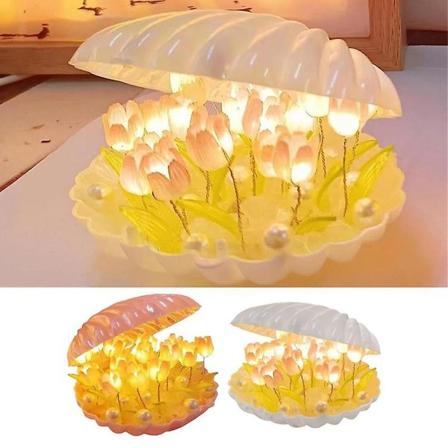 Tulpan Nattlampa Gör-det-själv-material Sänglampa Sömnljus Skal Handgjord konstgjord blomma Nattlampa Gör-det-själv-tillbehör Snäcklampa White