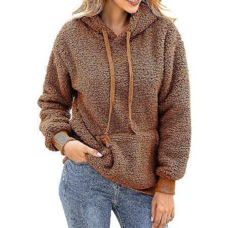 Dame Plysj Genserjakke Snøring Hettegenser Langermet Casual Topper Ny