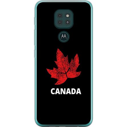 Kompatibelt Mobilskal till Motorola Motorola Moto G9 Play Grafisk lönnlövssymbol i rött mot svart bakgrund med tydlig Kanadareferens och minimalist