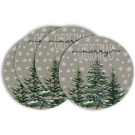 Sett med 4 runde bordbrikker, julebordbrikker, atmosfæredekor til spisesalen, bordmatter - 3