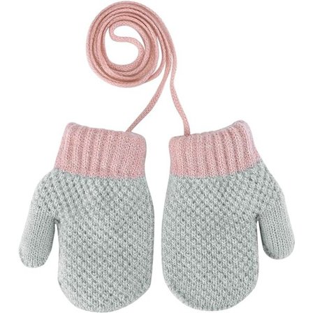 Sødt strikket babyluffer med snor til småbørn - Varm tumlevante til piger - Hængende hals - Luffer med fuld finger - Tykke, varme kashemirstoffor - 