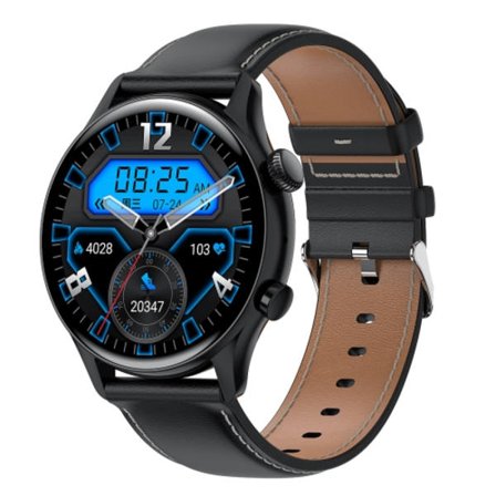 HK8Pro 1,36 tum AMOLED-skärm Smartwatch med läderrem