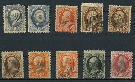 USA - 10 frimærker på 1 indstikskort - Stemplet