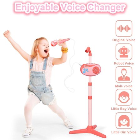 Ny Karaoke Maskine Til Piger Med Justerbart Stativ Bluetooth Karaoke Mikrofon Med Stemmeskifter Fødselsdag Til Piger Drenge-pink