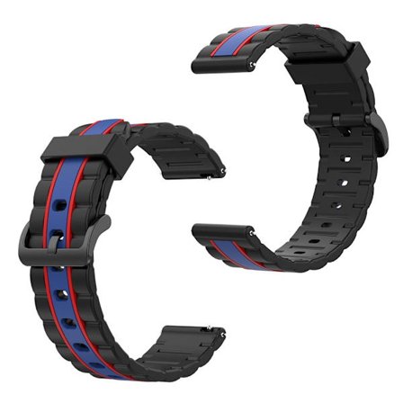 20mm Universal wave square silicone watch strap - Black / Red / Blue