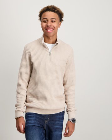 Jack & Jones JPRBLUBARKLEY KNIT HALF ZIP JNR Beżowy Bluzy z kapturem Chłopiec - Kids Brand Store
