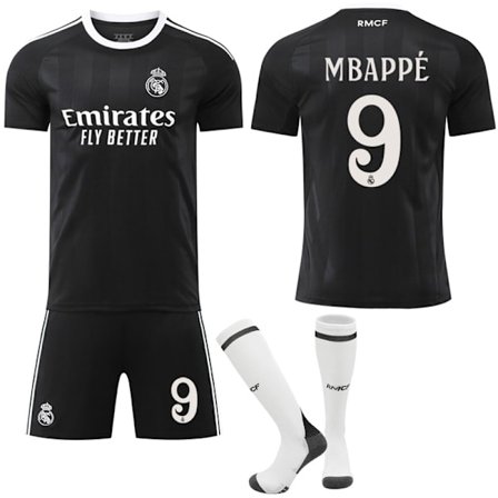 2025-2026 Real Madrid Svart Träningsfotbollströja med Strumpor Nr.9 Mbappé
