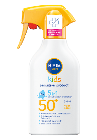 NIVEA Solkräm barn Kids Sensitive Protect & Play Sun Trigger Spray SPF50+ Solskydd solvård Unisex 270 ML