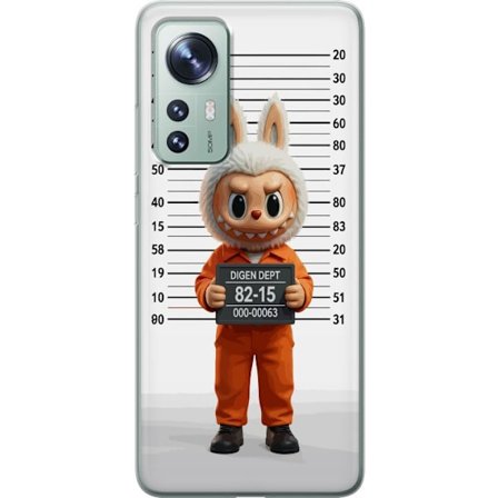 Yhteensopiva Puhelinkuori Xiaomi Xiaomi 12 Söpö piirretty pupuhahmo vankilavaatteissa ja vankinumerolla taustana mittamerkinnät