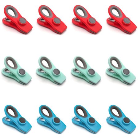 12-pak Chipsposeklemmer, Magnetiske Madklemmer, Køkkenklemmer til Køleskab Snacks Poser Madopbevaring med Lufttæt Forsegling, 3 Farver