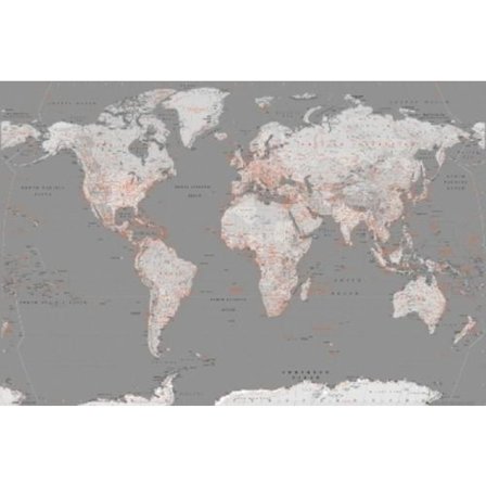 Världskarta - Silvergrå/Orange - World map
