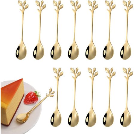 12 rostfria teskedar i form av blad (guld)