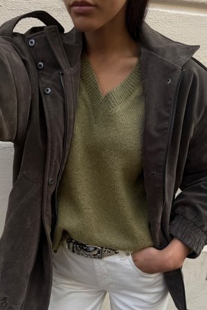 NA-KD Strickpullover aus Wollmischung mit V-Ausschnitt - Pullover - Grün - XS (EU 32)