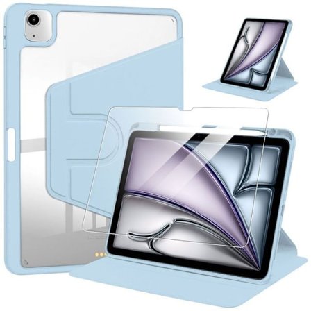 Cover + Tempered Glass til iPad Air 11" 2025/2024 M3/M2, Drejeetui med Stylus Holder - Blå