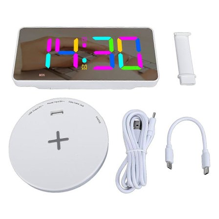 Digitalt Vækkeur 7,3 Tommer Skærm Stor Display LED RGB 12 24H 6 Lysstyrkeniveauer Spejl Bordur