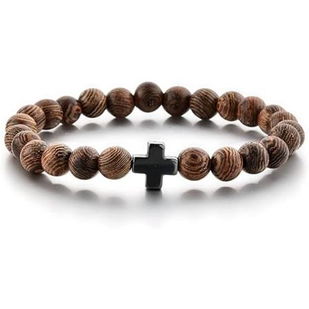 Kristen bønneperle-armbånd - treperler og kors