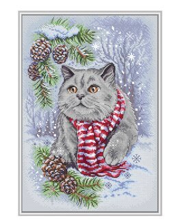 Broderikit Billede Vinter kat - LetiStitch