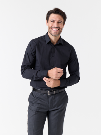 MATCH - Slim stretch skjorte - Mario Conti - Str. XL - Herre - Skjorter - Svart - 96% bomull 4% elastan