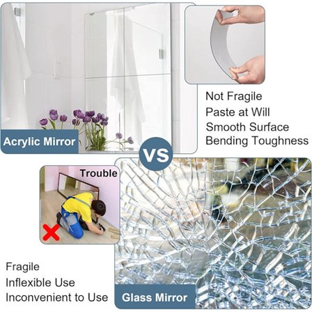 10 stk. selvklæbende spejl 30x30cm/30x40cm klæbende spejlfliser 2MM tykke akryl klæbende vægspejlpaneler til boligindretning