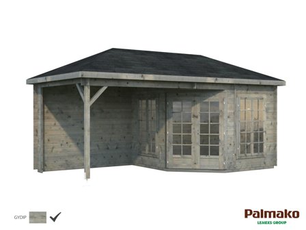 Palmako Melanie Lusthus 15,6 m²/inv. 7,0+8,1 m², med 28 mm vägg, grå, impr., Uterum