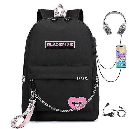 Blackpink ryggsekk USB oppladbar ryggsekk Student skoleveske