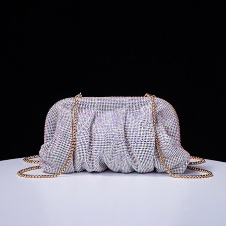 Shiny Rhinestones Handle Bag Evening Clutch Bag SØLV