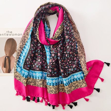 Boho Scarf Dam Lätt Vikt Blommig Tryckt Scarf Mode