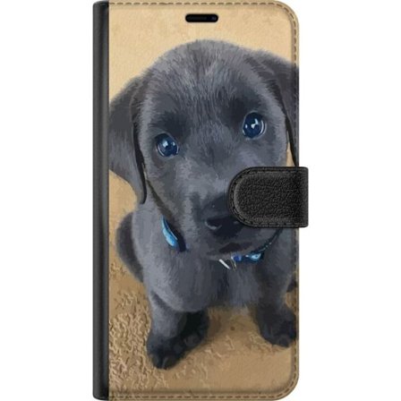 OnePlus 12R Lommeboketui Grå valp med store blå øyne sitter med uskyldig uttrykk myk pels og sjarmerende detaljert hundemotiv