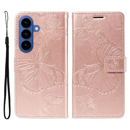 Samsung Galaxy S26 / S26 Pro Plånboksfodral Blommönster Konstläder - Roséguld
