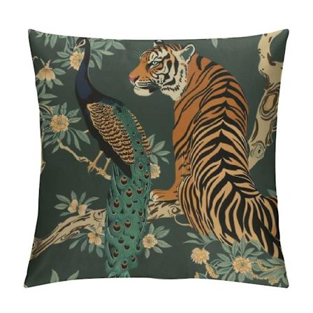 Tiger og påfugl putetrekk sofa putetrekk moderne dekorativt firkantet putetrekk for stue seng seng pute utendørs Z318 (FMY)