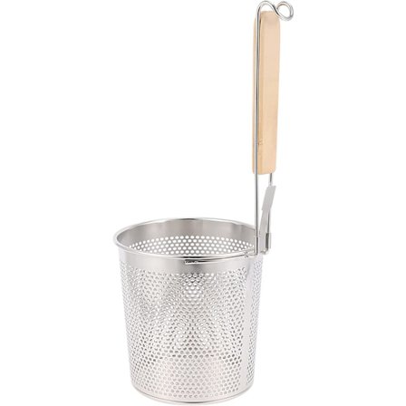 Stor rund wok sil sil rostningskorg i rostfritt stål med trähandtag för belastning kokning 14 cm