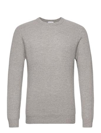 Man O-Neck Ribbed Sweater Strikkegenser M. Rund Krage Grå Davida Cashmere