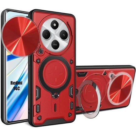 Coque Antichoc - E.F.CONNECTION - Til Xiaomi Redmi 14C - Rød - Kamerabeskyttelse - Magnetisk Ringholder