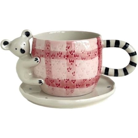 Keramisk kaffekopp, søt Koala Mark Cup-krus og fatsett, 260 ml frokosthavregrynskopp, kreativ tekopp, vannkopp