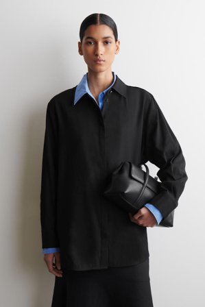 COS Frauen Langes Hemd Aus Leinen in Schwarz