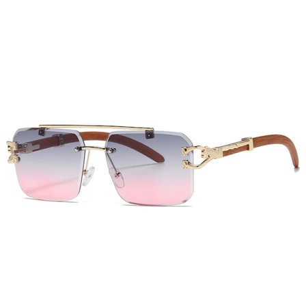 Retro Trätryck Fyrkantiga Solglasögon Kvinnor 2022 Rök Lyxmärke Designer Guld Lejon Dekoration Solglasögon Män